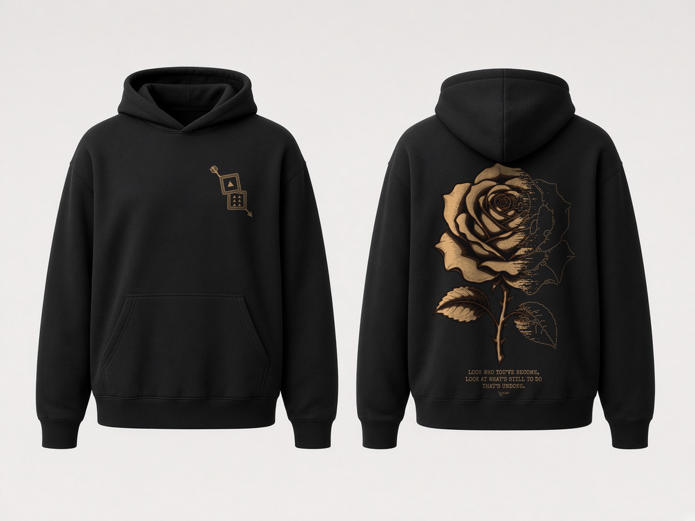 HAZRD rose hoodie, front and back